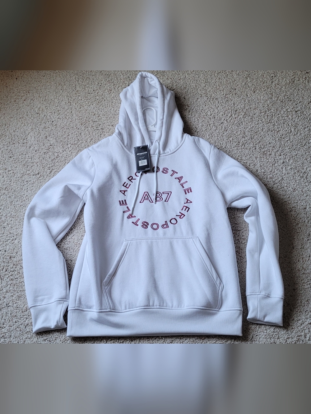 NWT Aeropostale A87 White Hoodie Maroon Logo LARGE NEW WOMANS